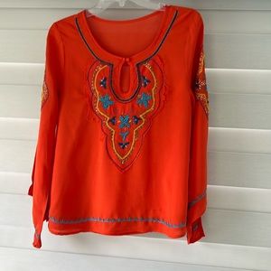 Beautiful orange blouse, embroidered, long sleeve.